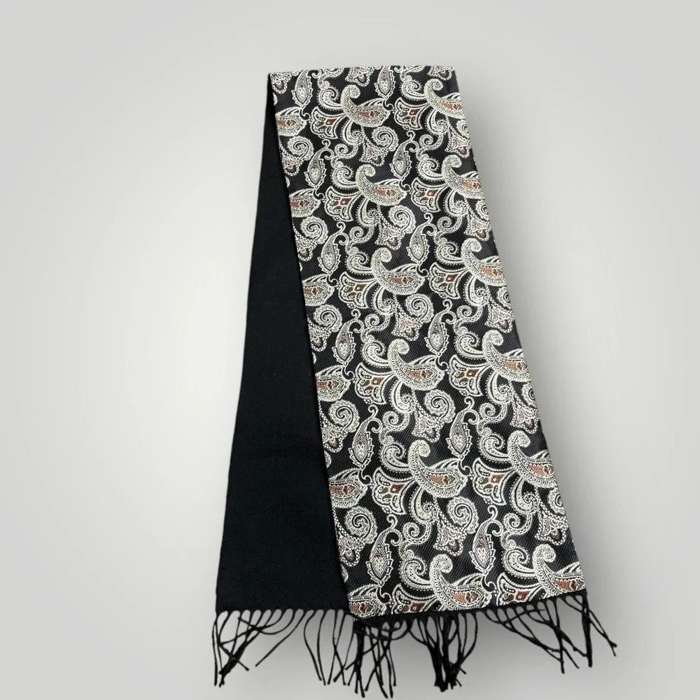 Chelsey By Joseph Scarf Mens‎ One Size Black Wool Paisley Fringe Winter France